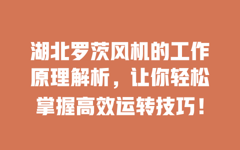 湖北羅茨風(fēng)機的工作原理解析，讓你輕松掌握高效運轉(zhuǎn)技巧！ 一